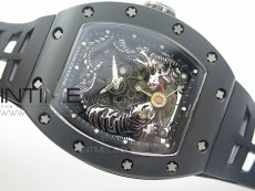 RM051 Real Black Ceramic Case KVF Best Edition Skeleton Dial on White Rubber Strap MIYOTA8215