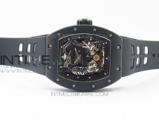 RM051 Real Black Ceramic Case KVF Best Edition Skeleton Dial on White Rubber Strap MIYOTA8215