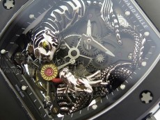 RM051 Real Black Ceramic Case KVF Best Edition Skeleton Dial on White Rubber Strap MIYOTA8215