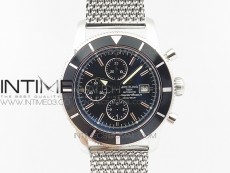 SuperOcean A13312 44mm Black Bezel Black Dial on SS Bracelet A7750