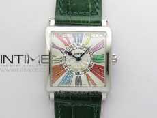 Master Square SS Ladies ZF 1:1 Best Edition White Colorful Roman Dial on Green Leather Strap Ronda Quartz