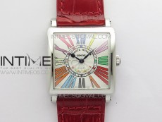 Master Square SS Ladies ZF 1:1 Best Edition White Colorful Roman Dial on Red Leather Strap Ronda Quartz
