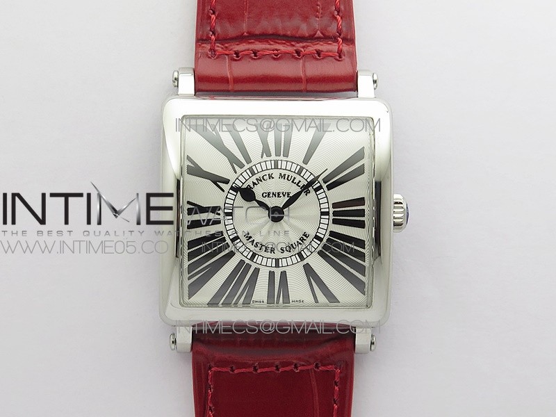Master Square SS Ladies ZF 1:1 Best Edition White Roman Dial on Red Leather Strap Ronda Quartz