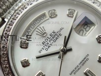 Day-Date 36 128239 SS/Crystal BP Best Edition White MOP Crystal Markers Dial on SS President Bracelet A2836