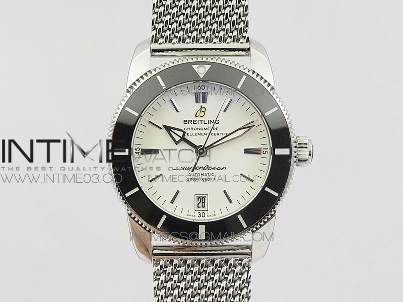 SuperOcean 42mm AB2010 SS GF 1:1 Best Edition White Dial Black Ceramic Bezel on SS Bracelet A2824