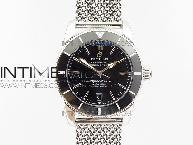 SuperOcean 42mm AB2010 SS GF 1:1 Best Edition Black Dial Black Ceramic Bezel on SS Bracelet A2824