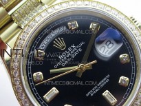 Day-Date 36 128235 YG/Crystal BP Best Edition Black Crystal Marker Dial on YG President Bracelet A2836