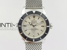 Super Ocean Heritage 46mm SS Black Bezel White Dial on SS Mesh Bracelet A2824