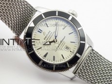 Super Ocean Heritage 46mm SS Black Bezel White Dial on SS Mesh Bracelet A2824