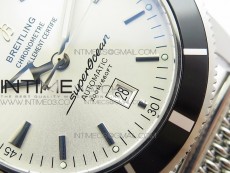 Super Ocean Heritage 46mm SS Black Bezel White Dial on SS Mesh Bracelet A2824