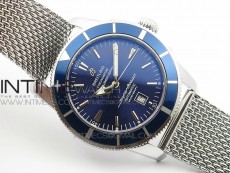 Super Ocean Heritage 46mm SS Blue Bezel Blue Dial on SS Mesh Bracelet A2824