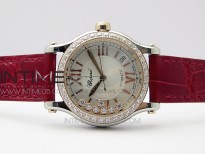 HAPPY SPORT AUTOMATIC SS/RG 36MM CRYSTAL YYF 1:1 BEST EDITION WHITE DIAL ON RED LEATHER STRAP A2892