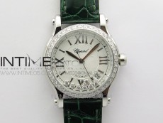 HAPPY SPORT AUTOMATIC SS 36MM CRYSTAL YYF 1:1 BEST EDITION WHITE DIAL ON GREEN LEATHER STRAP A2892