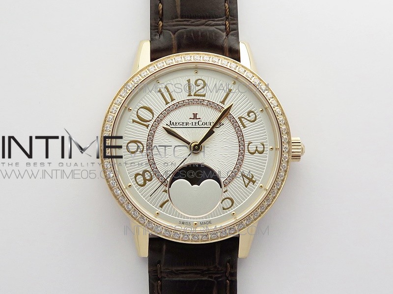 Rendez-Vous Night & Day RG ZF 1:1 Best Edition White Textured Dial Diamonds Bezel on Brown Leather Strap A898