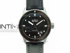 Fifty Fathoms Bathyscaphe Black Ceramic GF 1:1 Best Edition Black Dial on Black Sail-Canvas Strap A1315 (Free Rubber Strap)