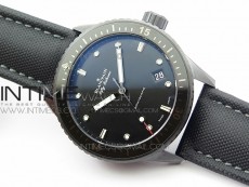 Fifty Fathoms Bathyscaphe Black Ceramic GF 1:1 Best Edition Black Dial on Black Sail-Canvas Strap A1315 (Free Rubber Strap)
