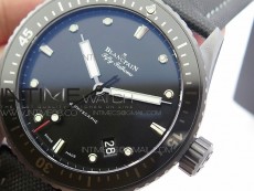 Fifty Fathoms Bathyscaphe Black Ceramic GF 1:1 Best Edition Black Dial on Black Sail-Canvas Strap A1315 (Free Rubber Strap)