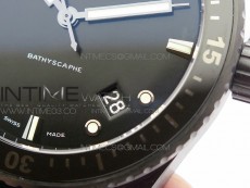 Fifty Fathoms Bathyscaphe Black Ceramic GF 1:1 Best Edition Black Dial on Black Sail-Canvas Strap A1315 (Free Rubber Strap)