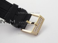 Vanguard V45 Chrono RG Pave Crystals Gold Inner Bezel ABF Best Edition Black Dial on Black Gummy Strap A7750