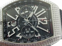 Vanguard V45 Chrono Brushed SS Pave Crystals ABF Best Edition Black Dial on Black Gummy Strap A7750