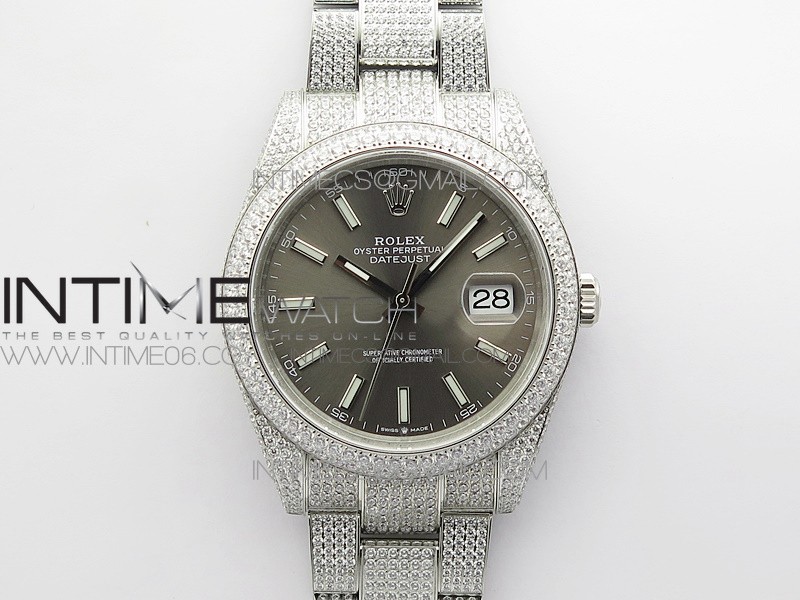 DateJust 41 126334 904 Full Paved Diamonds BP Best Edition Gray Dial Sticks Markers on Oyster Bracelet A2824