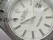 DateJust 41 126334 904 Full Paved Diamonds BP Best Edition White Dial Sticks Markers on Oyster Bracelet A2824