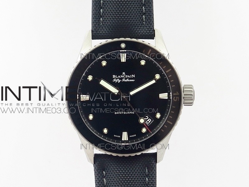 Fifty Fathoms Bathyscape Ceramic Bezel SS GF 1:1 Best Edition Black Dial On Nylon Strap A1315
