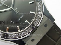 Classic Fusion 42mm SS Paved Diamonds Bezel B50F Gray Dial On Gray Gummy Strap A2892