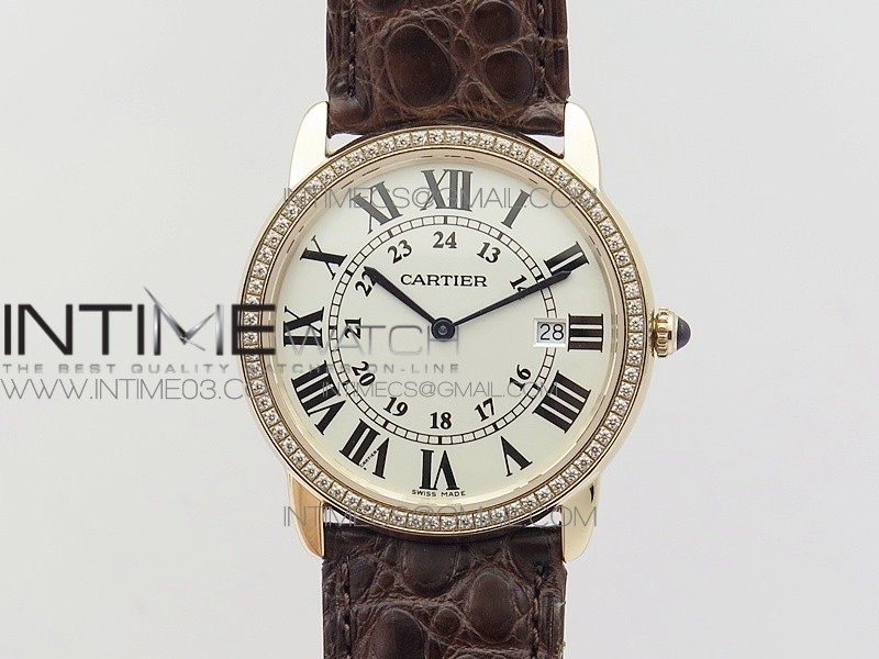 Ronde Solo de Cartier 36mm K11 RG/Dia 1:1 Best Edition White Dial on Brown croco leather strap Ronda Quartz