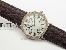 Ronde Solo de Cartier 36mm K11 RG/Dia 1:1 Best Edition White Dial on Black croco leather strap Ronda Quartz