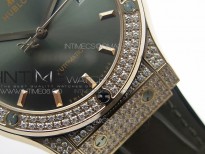 Classic Fusion 42mm RG Paved Diamonds Case/Bezel B50F Gray Dial On Gray Gummy Strap A2892