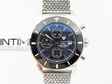 SuperOcean A13312 44mm Black Ceramic Bezel Blue Dial/black subdial on SS Bracelet A7750