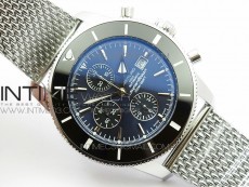 SuperOcean A13312 44mm Black Ceramic Bezel Blue Dial/black subdial on SS Bracelet A7750