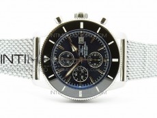 SuperOcean A13312 44mm Black Ceramic Bezel Blue Dial/black subdial on SS Bracelet A7750