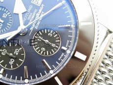 SuperOcean A13312 44mm Black Ceramic Bezel Blue Dial/black subdial on SS Bracelet A7750
