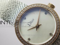 La d de dior satine SS/RG Crystal Bezel 8848F 1:1 Best Edition  White MOP Dial on SS bracelet Swiss Quartz