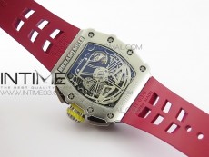 RM11-03 SS KVF 1:1 Best Edition Crystal Skeleton Dial on Red Racing Rubber Strap A7750