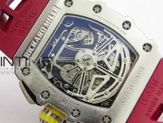 RM11-03 SS KVF 1:1 Best Edition Crystal Skeleton Dial on Red Racing Rubber Strap A7750