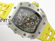 RM11-03 SS KVF 1:1 Best Edition Crystal Skeleton Dial on Yellow Racing Rubber Strap A7750