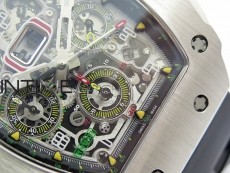 RM11-03 SS KVF 1:1 Best Edition Crystal Skeleton Dial on Black Racing Rubber Strap A7750