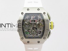 RM11-03 SS KVF 1:1 Best Edition Crystal Skeleton Dial on White Racing Rubber Strap A7750