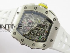 RM11-03 SS KVF 1:1 Best Edition Crystal Skeleton Dial on White Racing Rubber Strap A7750