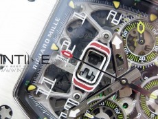 RM11-03 SS KVF 1:1 Best Edition Crystal Skeleton Dial on White Racing Rubber Strap A7750