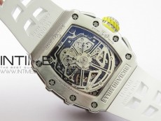 RM11-03 SS KVF 1:1 Best Edition Crystal Skeleton Dial on White Racing Rubber Strap A7750