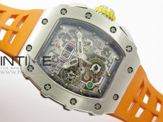 RM11-03 SS KVF 1:1 Best Edition Crystal Skeleton Dial on Orange Racing Rubber Strap A7750