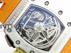 RM11-03 SS KVF 1:1 Best Edition Crystal Skeleton Dial on Orange Racing Rubber Strap A7750