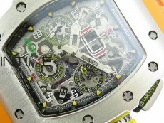 RM11-03 SS KVF 1:1 Best Edition Crystal Skeleton Dial on Orange Racing Rubber Strap A7750