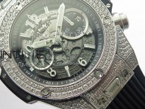Hublot Big Bang Unico Titanium Full Diamonds ZF 1:1 Best Edition Skeleton Dial on Black Rubber Strap A1280