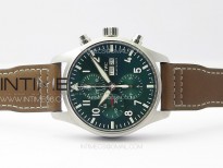 Pilot Chrono Spitfire IW377726 SS ZF 1:1 Best Edition Green Dial on Brown Leather Strap A7750