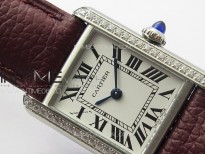 Tank Louis Ladies 22mm SS/Crystal 8848F 1:1 Best Edition White Dial on Dark Red Leather Strap Ronda Quartz